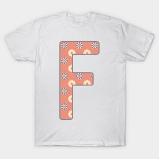 MONOGRAM LETTER F PINK FLORAL TYPOGRAPHY DESIGN T-Shirt